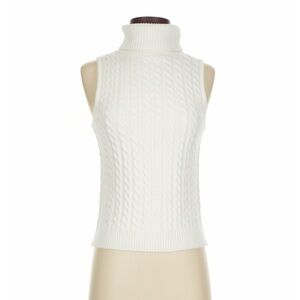 NEW Evereve XS Emersyn Cream Cable-Knit Turtleneck Vest Pullover